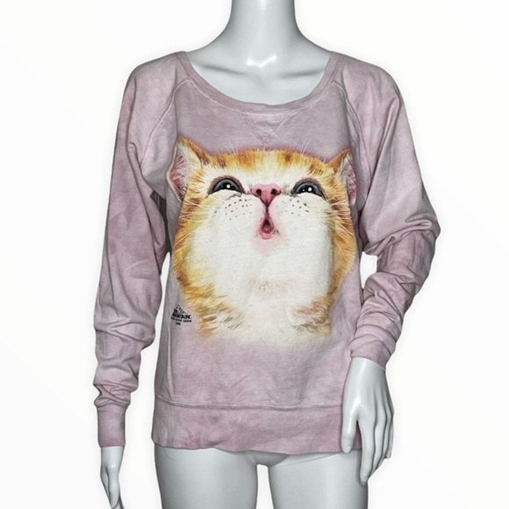 The Mountain Sweatshirt Womens Medium Pink So Kissable Cat Slouch Crew Tie Dye